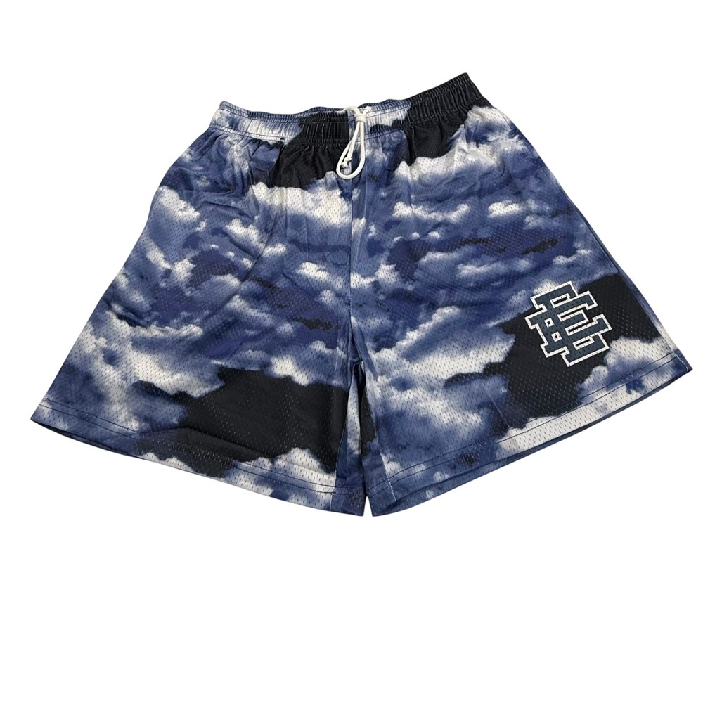 Eric Emanuel Basic Mesh Shorts Blue White Cloud Tie Dye EE Logo Mens XL